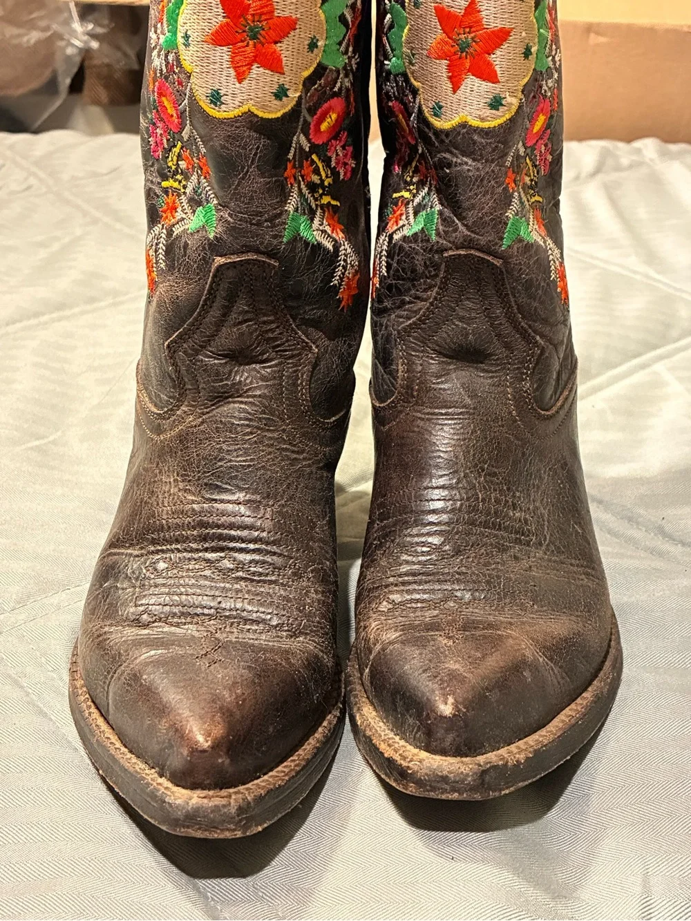 Macie Bean Brown Leather Kids Embroidered Western Boots